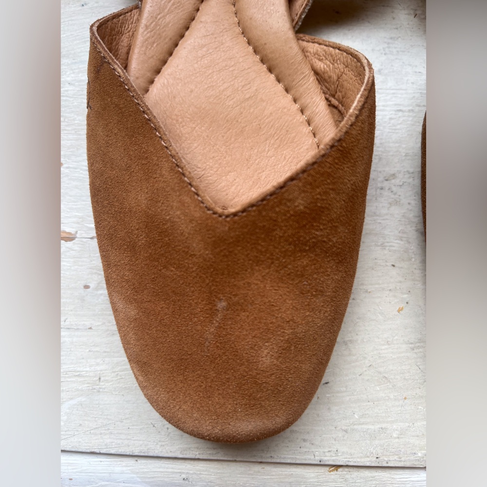 BORN® Coco Slingback Comfort Flat Cognac Brown Suede with Beige Straps Size 9M - Picture 5 of 11